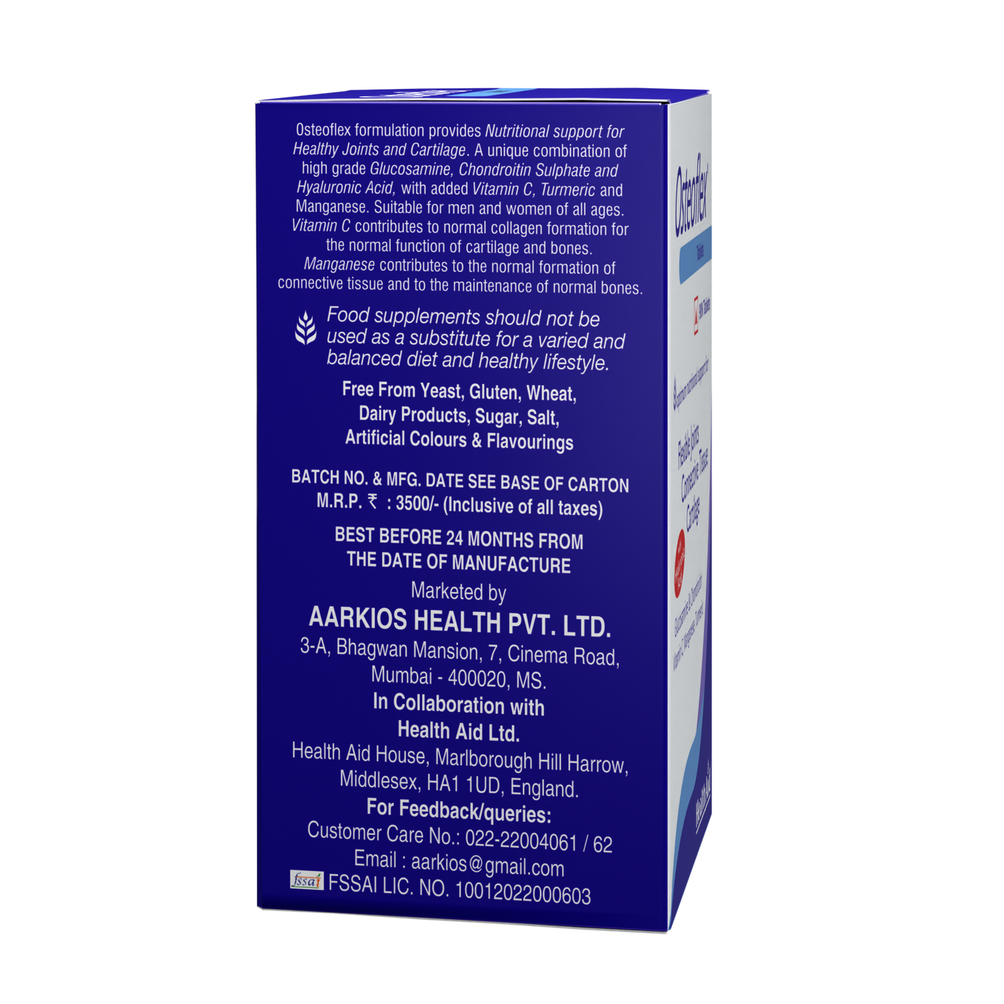 HealthAid I Osteoflex I Glucosamine HCI I Chondroitin Sulphate I Turmeric I Hyaluronic Acid I Vitamin C I Manganese I 90 Tablets