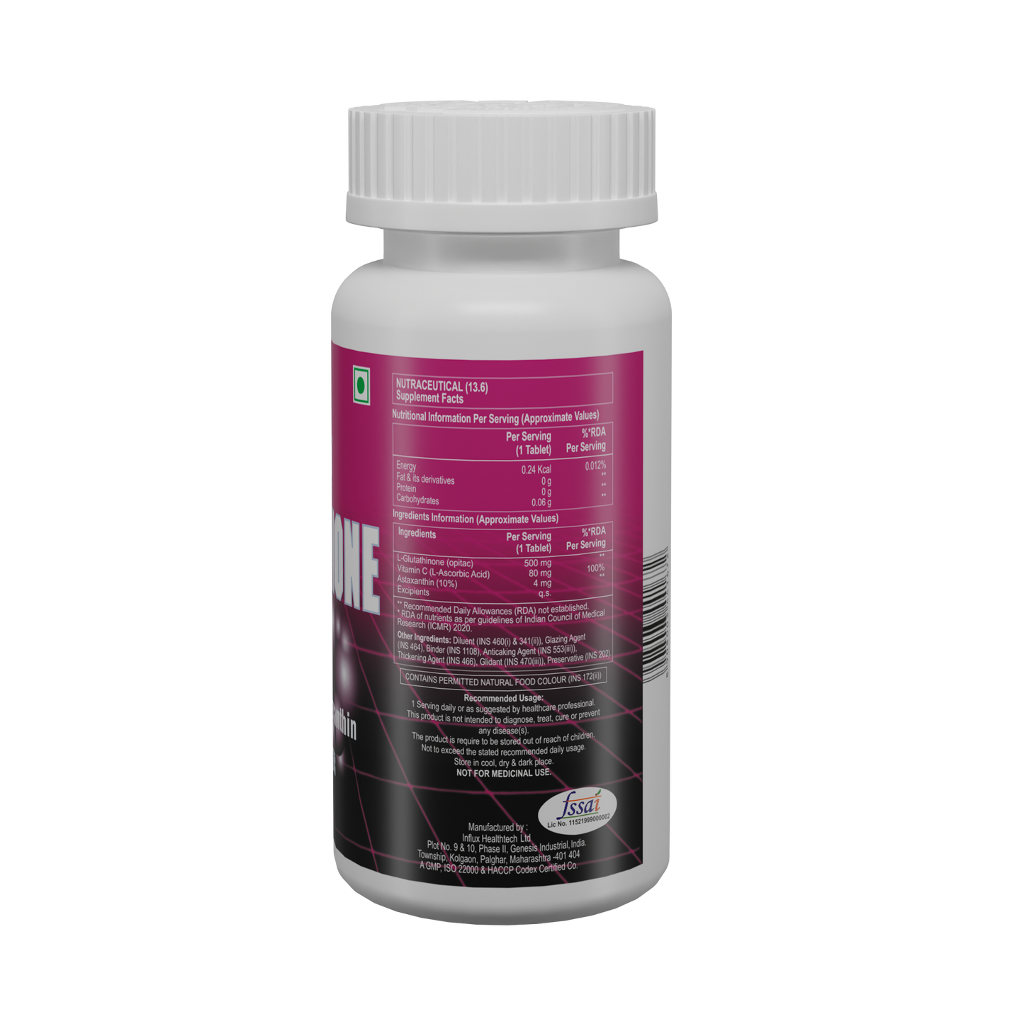 HealthAid I L-Glutathione 500 mg with Vitamin C I Astaxanthin I 60 Tablets