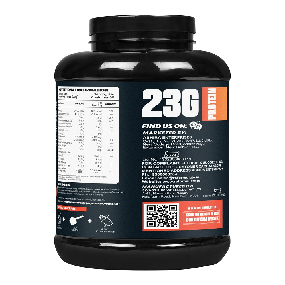 Reformulate I Ultima I Whey Protein with Isolate I 23 G Protein I 5.1G BCAA I 10.8 EAA I Pre & Probiotics I Enhances Recovery I Faster Absorption I Nutraceutical I Chocolate I Serving 60 I 2 KG