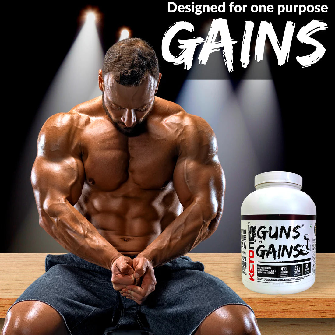 Ketones Nutrition Guns N Gains | High Protein Mass And Weight Gain Formula | Low Sugar