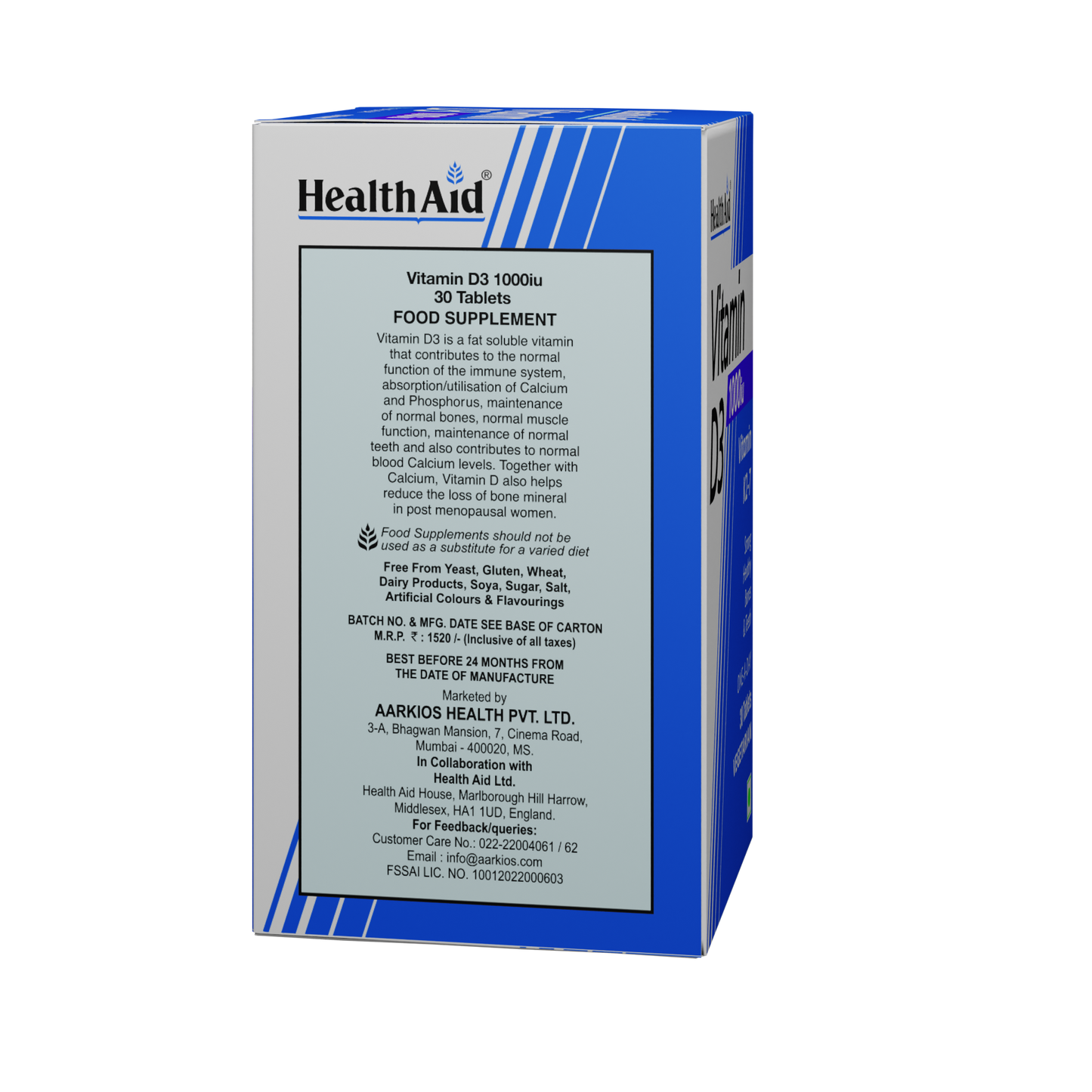 HealthAid I Vitamin D3 1000 iu I Cholecalciferol I 30 Tablets