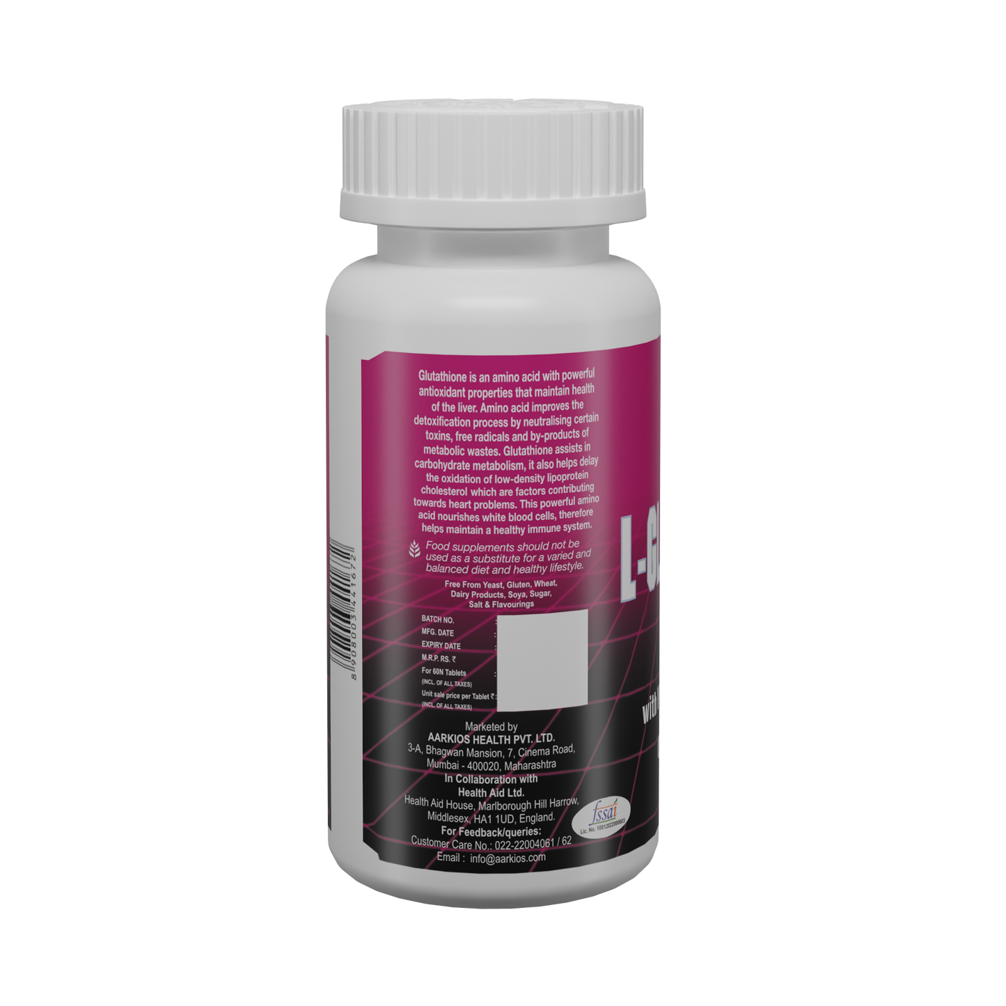 HealthAid I L-Glutathione 500 mg with Vitamin C I Astaxanthin I 60 Tablets