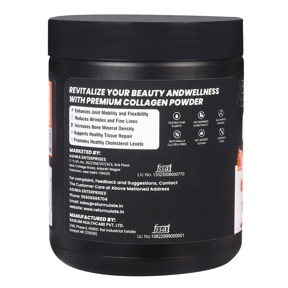 Reformulate I CollaGen Plus+ Improves Bone Health Hydrolyzed Collagen I Highly Bioavailable I Hair I Skin I Nails I Bones I Joints I Nutraceutical I Non-Veg I Pine Apple I 300 GM
