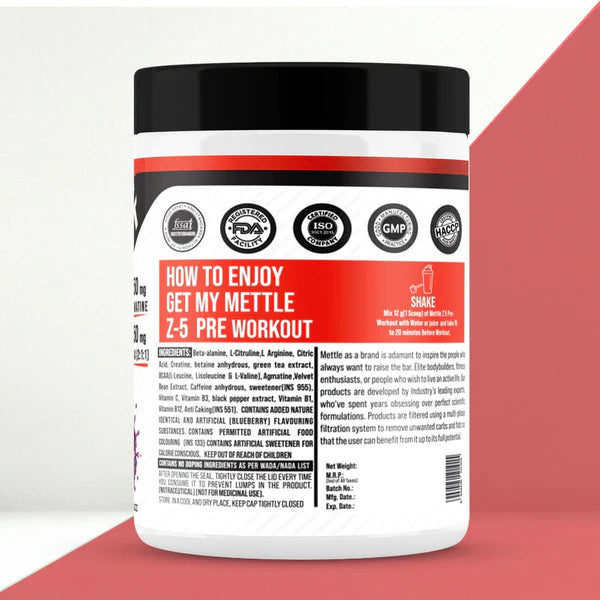 Getmymettle Z5 Pre workout Powder - 250 grams