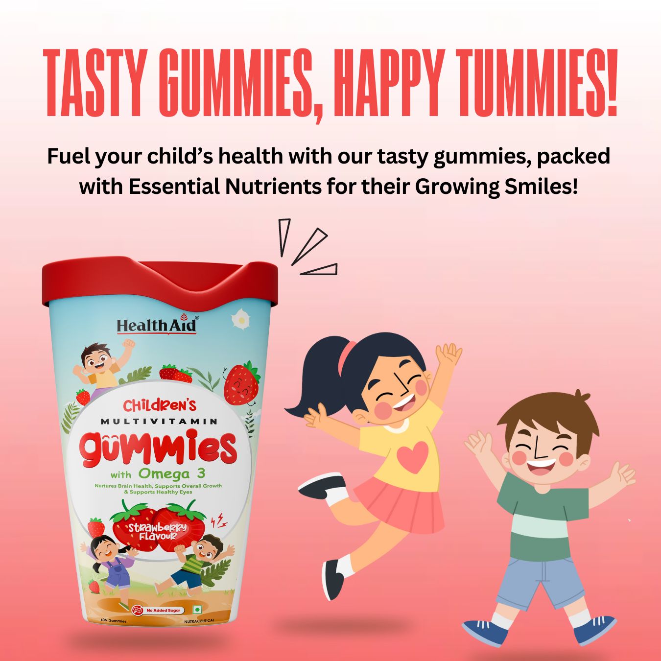 HealthAid® Children's Multivitamin Gummies with Omega 3 (Strawberry Flavour) - 60 Gummies