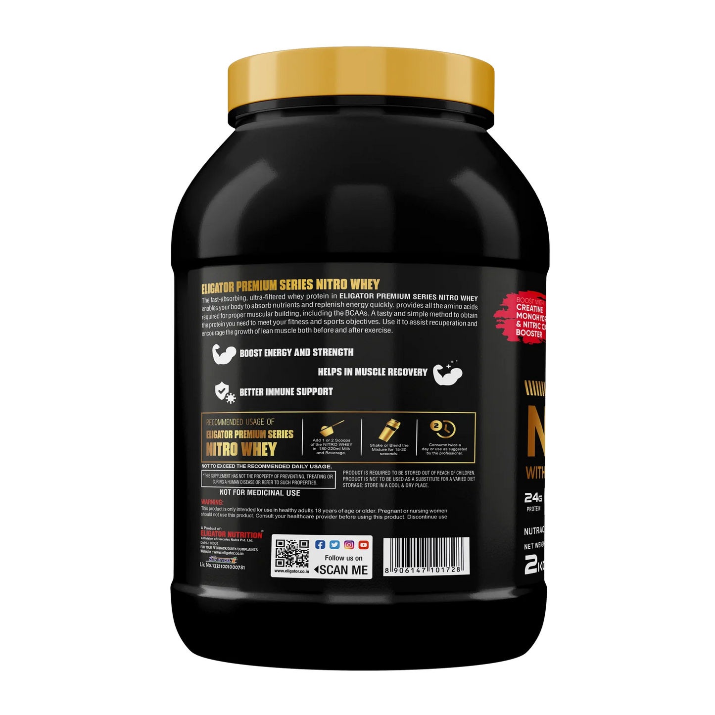 Eligator Nitro Whey - Nitro Whey Protein With Added Creatine Monohydrate