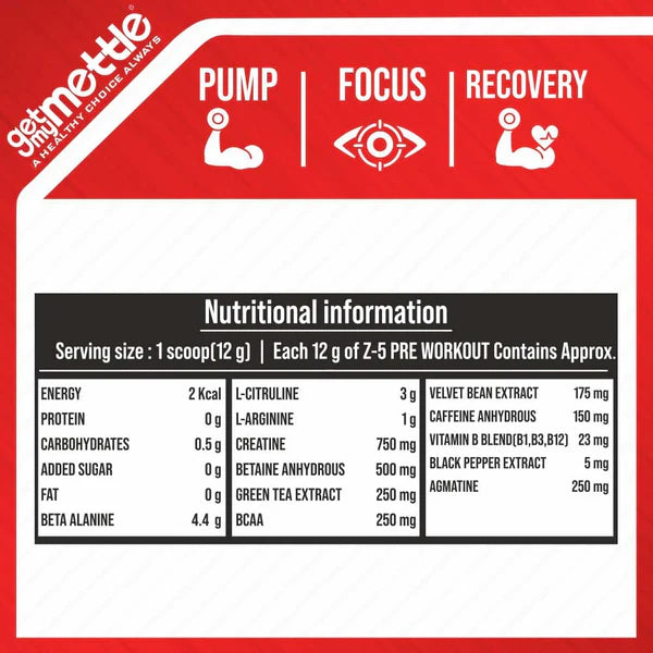 Getmymettle Z5 Pre workout Powder - 250 grams