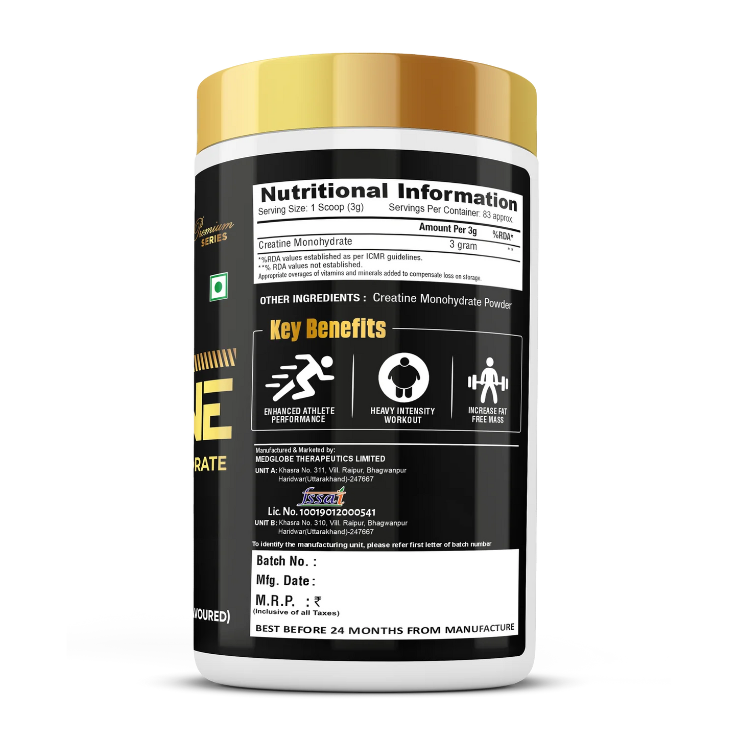 Eligator Creatine Monohydrate - 250g (83 Servings) Unflavoured